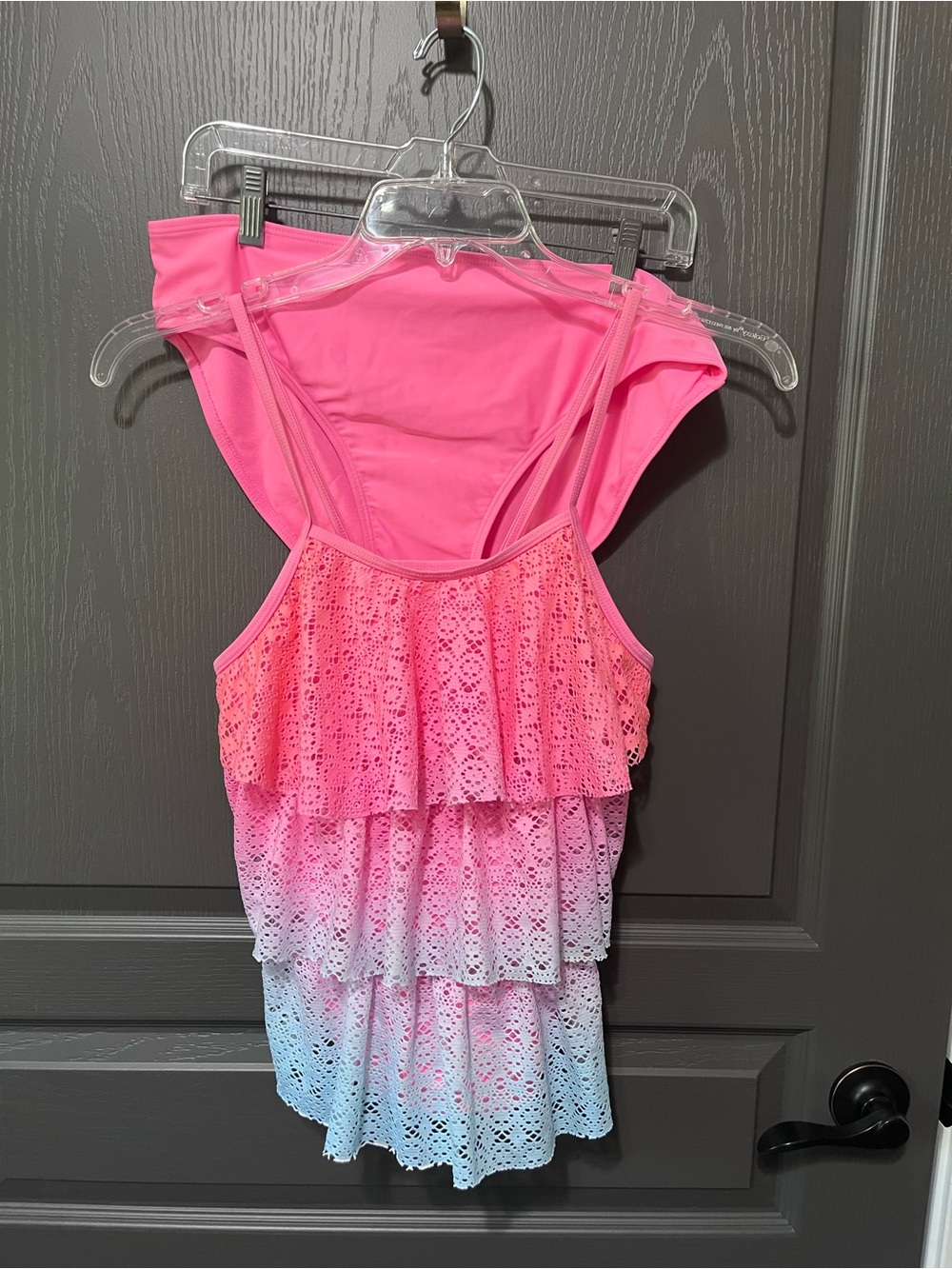 SO Girls Pink Ombre Lace Ruffle Tankini Bikini Set